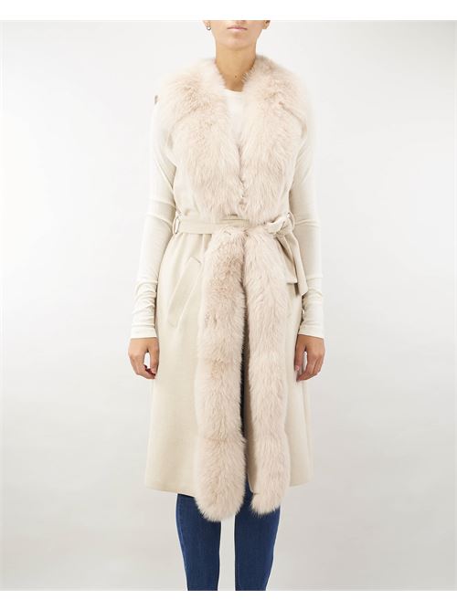 Coat with collar and profiles in real fox fur Yes London YES LONDON | Coat | CD118835